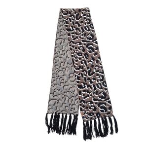 NWT Cole Haan Thick Knit Wool Blend Animal Print Fringed Scarf Neutral